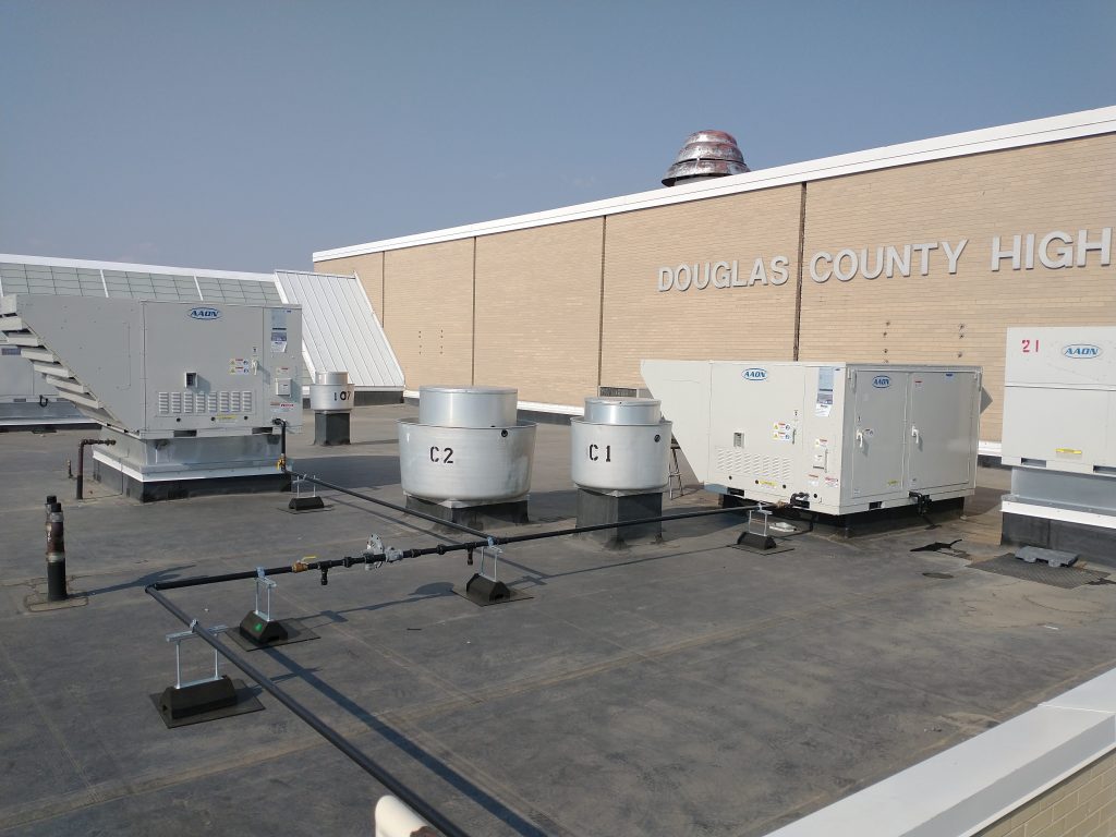 Mechanical equipment on the roof of Douglas County High School Colorado.