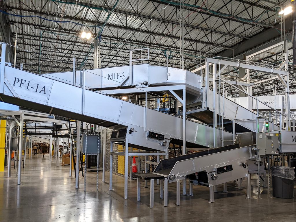 Inside UPS package distribution facility in Monument, CO.