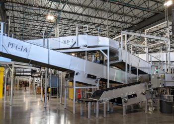 Inside UPS package distribution facility in Monument, CO.