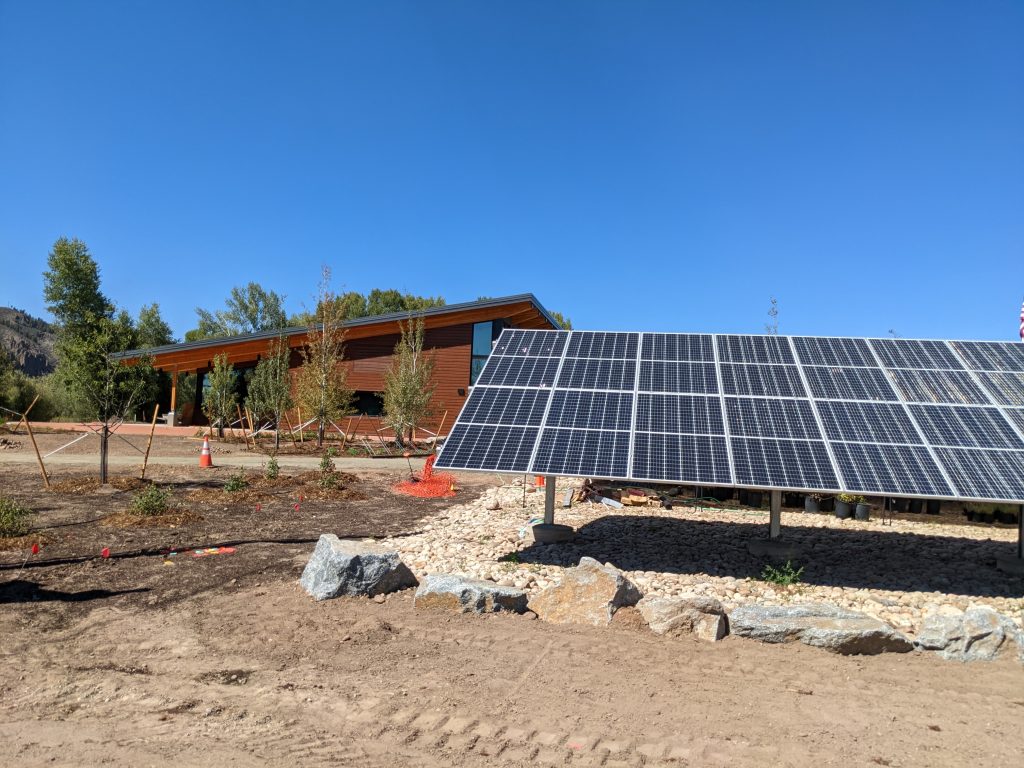 Solar panels in front of Gunnison County Library, CO.