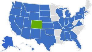 Map of U.S. with states served by 360 Engineering filled with green and blue.